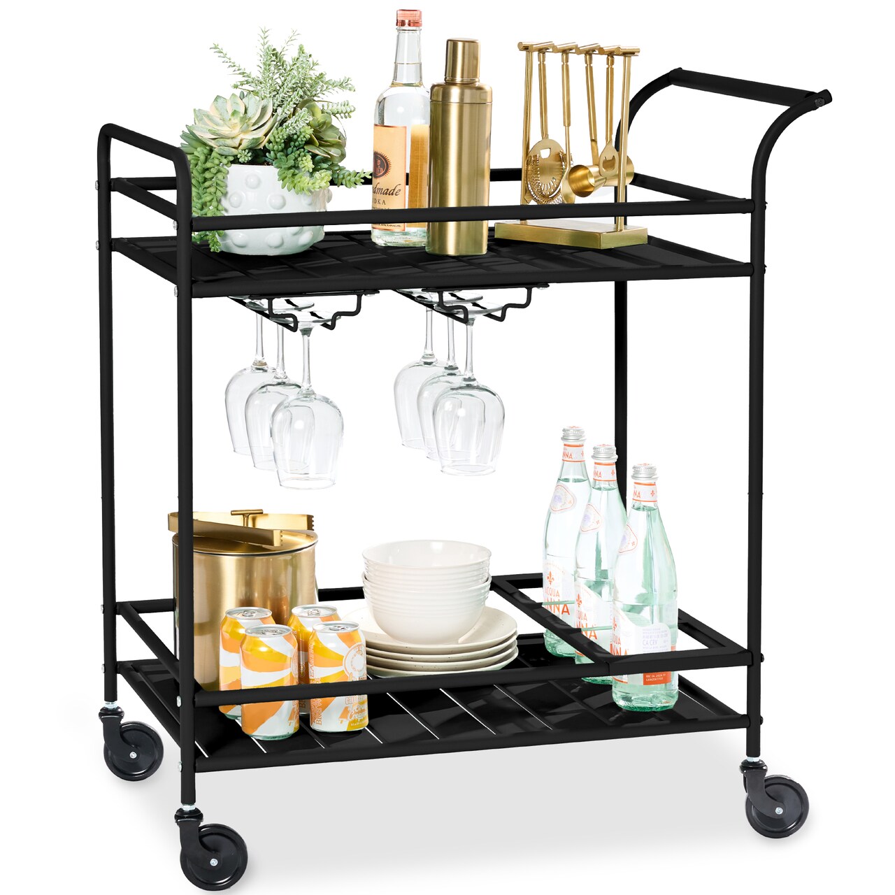 Best Choice Products 2-Tier Rolling Bar Cart Indoor/Outdoor w/ Storage Shelves, Wine Rack, Lockable Wheels